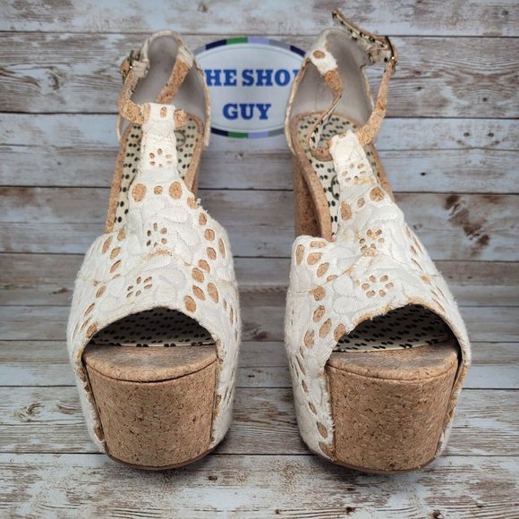 Jessica Simpson Women Size 9B Brown/ White Ankle Strap High Block Heels Shoes - Picture 5 of 13